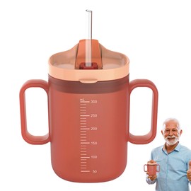 BDHYYM Sippy Cup for Seniors 300 ml, Leak-proof Drinking Cup with Double Handle & Straw, Sippy Cup for Elderly, Sippy Cup Adult with Lid, Drinking Reminder Capacity Marking