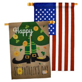 Happy St Patricks Day Leprechaun Shoe House Flags Pack Springtime Patrick Shamrock Lucky Coin Holiday March Irish Clover USA Applique Small Decorative Gift Yard Banner Made In 28 X 40