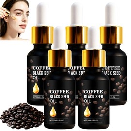 Aceite de semilla negra de café, aceite de grano de café para la piel, sérum facial antiarrugas para rostro y cuerpo. Reduce arrugas, reduce la hinchazón y las ojeras, anticelulítico (5pcs)