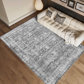 HOYAWU Rugs for Living Room, Washable 5x7 Area Rugs, Low Pile Soft Rugs for Bedroom, Non Slip Large Area Rug, Non Shedding Vintage Boho Rug for Dinning Room, Office, Nursery,Farmhouse