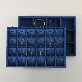 Yinbeini Necklace Display Tray, Velvet Jewelry Organizer, Premium Pendant Display,Luxury Earrings Organizer,Blue Necklace Organizer