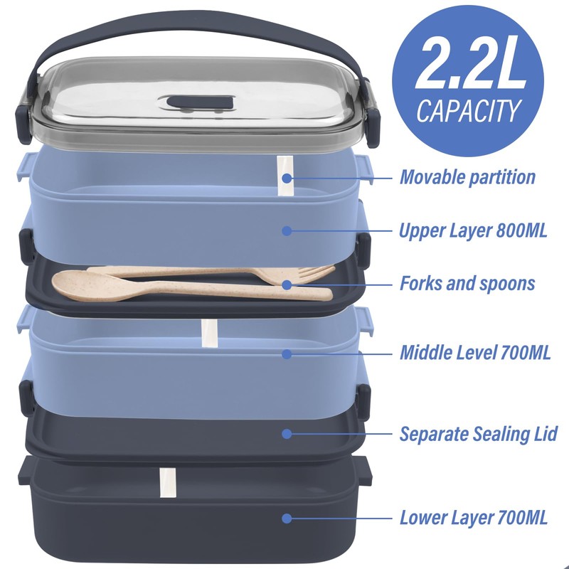 OITUGG 3 Layer Lunch Box Adults - 2200ml Multi Compartment