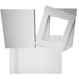 Studio 500~11x14" White Mat Set 25pc 11x14 White Mats, Clear Bags, White Backing