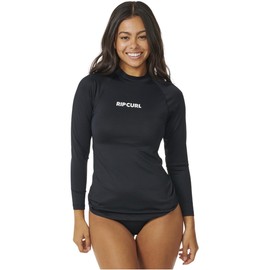RIP CURL Womens Classic Surf Long Sleeve UPF Rash Vest Top - Black - UV Sun Protection and SPF Properties
