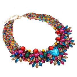 Fashion Multicolor Resin Acrylic Beads Cluster Chain Choker Collar Crystal Rhinestone Bib Statement Pendant Necklace