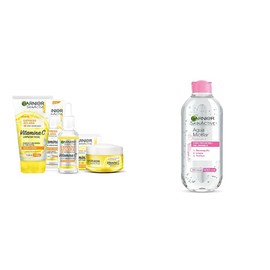 Garnier Skin Active Kit express aclara serum, crema y gel con vitamina c  Garnier Skin Naturals Face Agua Micelar Desmaquillante para Todo Tipo de... 