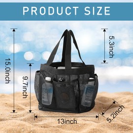 WishLotus Shower Bag, 8 Grids Mesh Multifunctional Organizer Toiletry Bag 13 * 8.7 * 9 Inch Foldable Washable Portable Beach Bag for Home Storage of Shoes Toiletries and Clothes (Black)