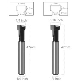 Saipor 5pcs T-Slot Cutter Router Bit 1/4 Inch Shank Keyhole Router Bit Set with 1/4 & 5/16 & 3/8 & 1/2 & 9/16 Inch Blade Diameter for Wood Hex Bolt T-Track Slotting Wood Milling Cutter