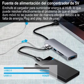Gomia Usb3.0  Hub 6 En 1 Lector De Tarjetas Sd/tf Tipo  Extensión