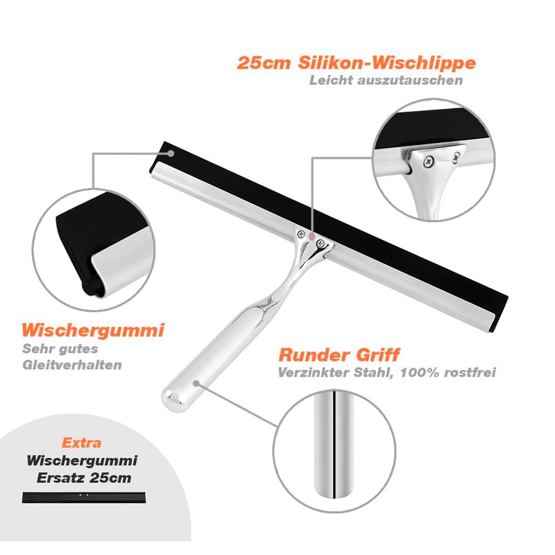 kowald Shower Squeegee Stainless Steel 25 cm Wide with Hanger
