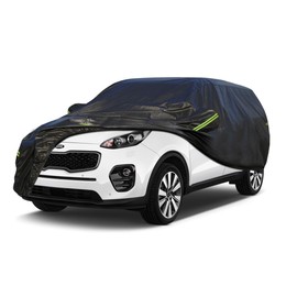 KouKou Waterproof SUV Car Cover Suitable for Kia Sportage from 1994 to 2024, 6 Layers Windproof All Weather Waterproof Outdoor Cover Sun Rain UV Dust Snow Protection. Black