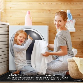 KOZYFLY Laundry Room Rug Runner 20"x48" Non Slip Kitchen Rugs Washable Laundry Room Mat Waterproof Mudroom Floor Carpet Runner Farmhouse Decor, 1.7x4ft, Solid Black, Wash and Dry