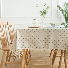 THGOAU Tablecloth Cotton Linen Table Cover, Durable, Heat Resistant, Dustproof, Table Cover, Breathable, Good Texture, Stylish, Table Mat, Size Selectable, Interior Decoration, Kitchen, Dining, Living, Party (Blue Pattern, 35.4 x 35.4 inches (90 x 90 cm)