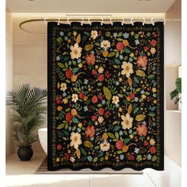 MAMUSE Shower Curtain for Bathroom - Cute Aesthetic Decorative Modern Girly Unique Girls Flower Floral Design Pretty Women Waterproof Fabric Cloth Cortinas de Baño Bathtub 72 x 84 Inch, Black