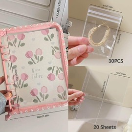 Yiemoge Cute Travel Jewelry Case Organizer Display, PVC Waterproof Foldable Jewelry Storage Roll with 80 Small Bags for Earrings, Necklaces, Rings, Bracelets, Brooches