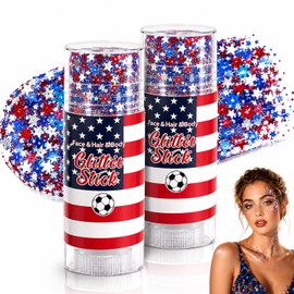 4th of July Glitter Stick,Patriotic Face & Body Glitter Stick,Waterproof Face Glitter,Fourth of July Red White and Blue Glitter for Women,Memorial Day(2PCS-01)