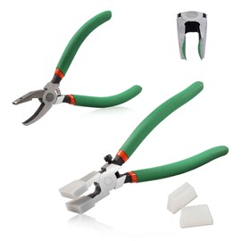 SPEEDWOX 2Pcs Glass Running Pliers and Breaker Grozer Pliers Set with 2 Pair of Rubber Tips Professional Glass Grozing Pliers for Stained Glass Work Key Fob Pliers Mosaics Breaking Tool