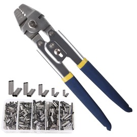 Fishing Crimping Tool Kit Fishing Crimping Pliers Wire Rope Crimping Tool with 300pcs Aluminum Crimp Sleeves Kit Effort-Saving Wire Crimper Tool Crimpers Swager