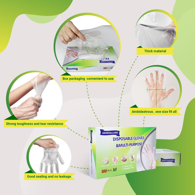GENERALCARE Disposable Plastic Gloves Food Handling Service Gloves Disposable for