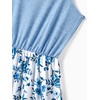 Focamia Family Matching Light Blue V Neck Flutter-Sleeve Splicing Floral