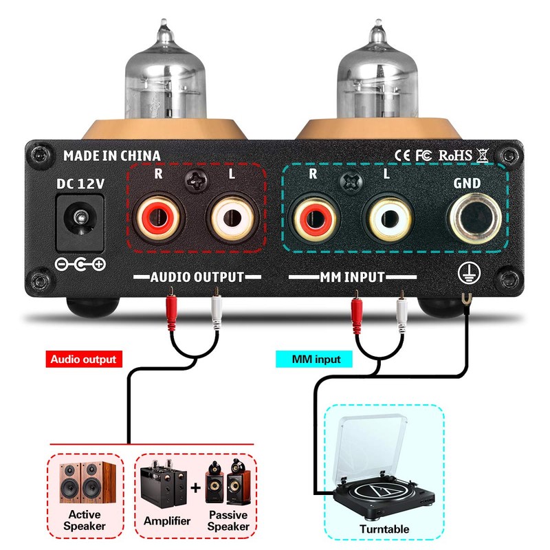 Vacuum Tube Phono Preamp, MM Turntable Preamplifier for Record Player/Home