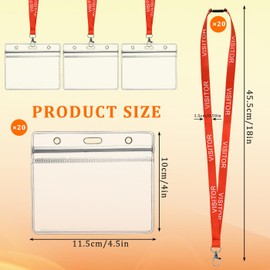CENBEN 20PCS Red Visitor Lanyards with 20 Clear Name Badge Holders, Waterproof Horizontal Card Holder ID Card Holders and Vsitor Neck Lanyard Quick-Release for Events, Workplaces, Volunteers