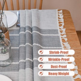 Vonabem Table Cloth Tassel Cotton Linen Table Cover for Kitchen Dinning Wrinkle Free Table Cloths Square (58''x58'', 4 Seats, Grey Lines)