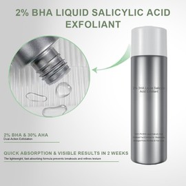 2% BHA Liquid Salicylic Acid Exfoliant Facial Treatment for Blackheads, Enlarged Pores, Wrinkles & Fine Lines | Gentle AHA/BHA Peel Solution with Glycolic Acid | 40ml/1.4oz