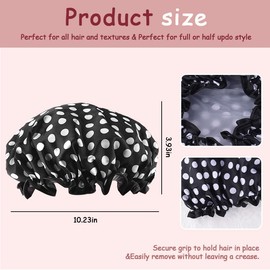 Polka Dot Shower Caps for Women Reusable Waterproof Satin Lined Bathing Caps for Braids Short Long Hair Cap for Shower Bath Large Polka Dots Foldable Travel Showering Cap for Men Women Vintage Fashion