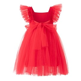 Tutu.kk Toddler Girls Vintage Party Dress Ruffled Sleeve A-Line Tulle Flower Girl Dresses for Wedding,Birthday Red 3-4 Years