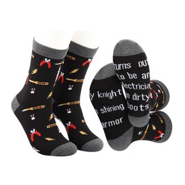 MBMSO Electrical Lineman Gifts 2 Pairs Electrician Socks Funny Electrician Gifts My Knight in Shining Armor Lineman Socks (Electrician Socks)