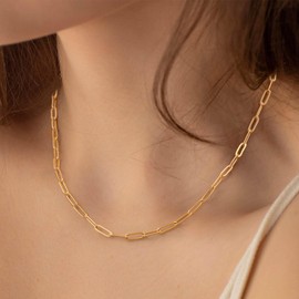 Mecool Gold Plated Link Paperclip Pendant Necklace for Women Brass Chain Necklace Long | Pendant Necklace | Costume Jewellery for Women | Layered Necklace for Girls | Gold Chain | Ladies Necklace