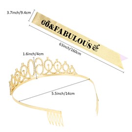 Norbiariz 60th Birthday Crown and Sash Set for Women, Gold 60th Birthday Party Decorations Gifts Crystal Birthday Tiara