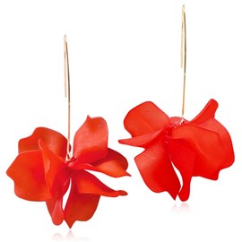 ANDPAI Chic Elegant Boho Red Rose Petal Dangle Resin Earrings - Long Drop Acrylic Tiered Matte Flower Earrings - Statement Exaggerated Floral Tassel Earrings for Women, Resin