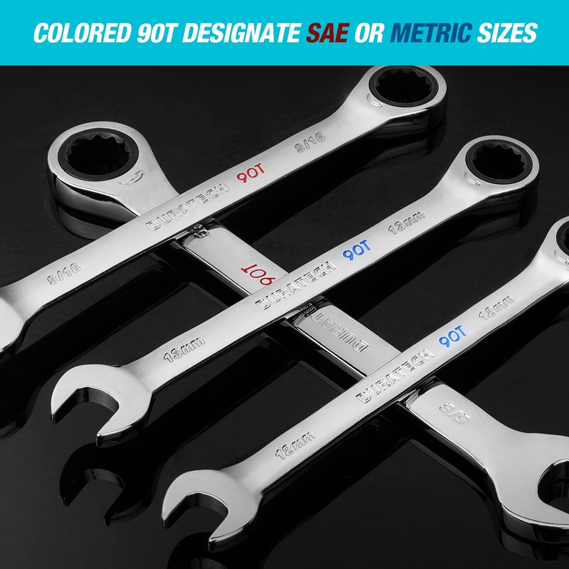 DURATECH 90-Tooth Ratcheting Wrench Set, Combination Wrench Set, 8-Piece, Metric,