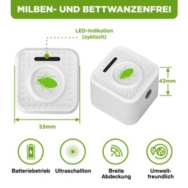 ISOTRONIC Ultraschall Milbencontroller | batteriebetrieben, mobil gegen Milben Hausstaubmilben Bettwanzen - 2 Stück