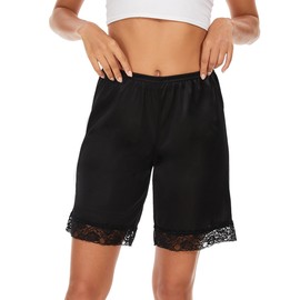 GYS Culotte Slips for Women Lace Pettipants Bloomer Half Slip Shorts for Under Dress Split Skirt, Black, Small