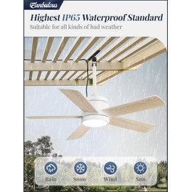 42 In Outdoor Ceiling Fan Hanging Fan Ceiling Fans with Light, Remote, Outdoor Plug in, IP65 Waterproof, Wet Rated, 6 Speed, 3CCT, for Patios, for Outside Porch, Gazebo,White