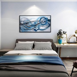 YDYSUNE Framed Blue Abstract Wall Art - Modern Canvas Wall Art for Living Room - White Pictures Wall Decor - Extra Large Decor for Bedroom Office - Framed Artwork for Walls 20x40IN