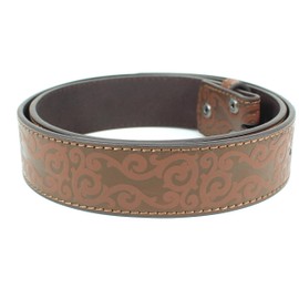 Classic Western Scroll Leather Belt Strap Without Buckle 1.5" Wide with Snaps - Vintage Cowboy Cowgirl Style (Brown-L)
