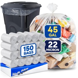 PLASTIC PRINCE 40-45 Gallon Trash Bags, Clear Trash Bags 40"W × 48"L, 22 Micron Clear Garbage Bags, 40-45 Gal High-Density Garbage Can Liners, Fits Square and Round Trash Cans, Pack of 150