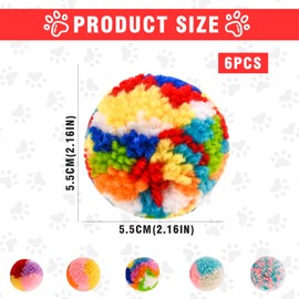 6 Packs Colorful Cat Toys, Soft Interactive Plush Bite-resistant Cat Balls Toys, Cute Kitten Toys Pet Pom Pom Balls for Playing, Chasing, Teeth Grinding, Chewing, Training(A)