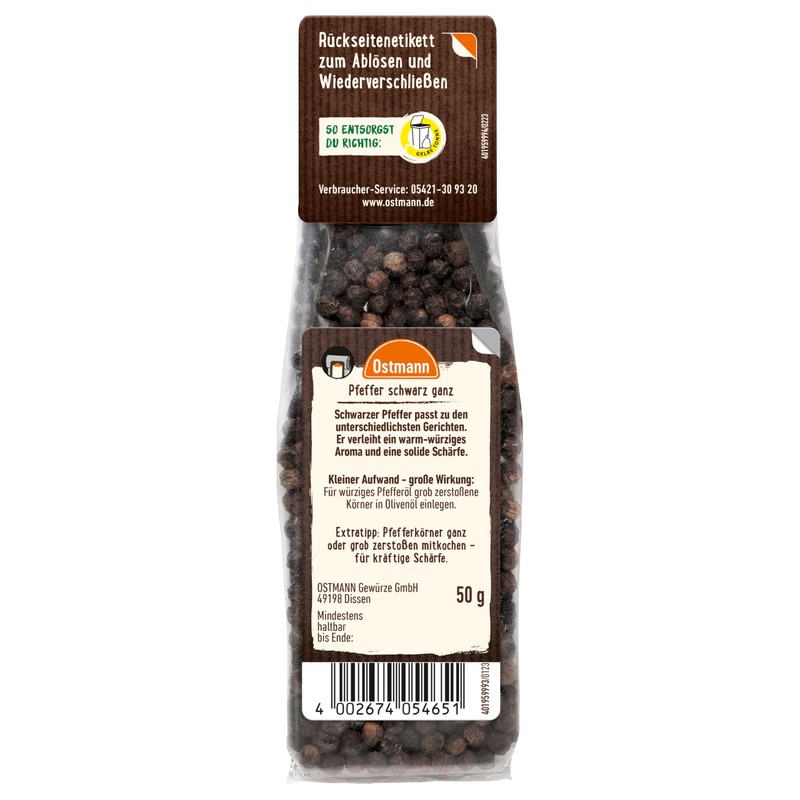 Ostmann Spices - Peppercorns Black | Unground Pepper | For