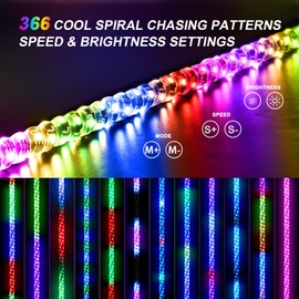 2 Pack 4FT Whip Lights with Spring Base,LED Whip Light with App & Remote Control, Spiral RGB Chasing Lighted Whips with Rocker Switch, Music Whip Light for UTV ATV Polaris RZR Can-Am SXS Truck