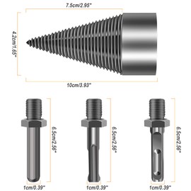 Bebochoi 42 mm Split Wood Cone Wood Splitter Drill, Wood Splitter Screw Cone, Split Wood Cone Wood Splitter Drill Bits with 3 Drill Handles, for Household Firewood Drilling (Hexagonal + Square +