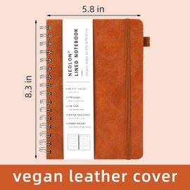 Lined Spiral Notebook Journal for Women Men 200 Pages A5 College Ruled Hardcover Leather with Pen Holder Notebook Journals for Note Taking Work (Orange)