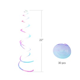 MISU Iridescent White Hanging Swirl Streamers - Sparkly Transparent Plastic Ceiling Decor for Kids Birthday Parties - Pack of 30