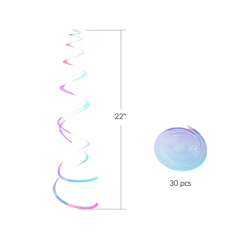MISU Iridescent White Hanging Swirl Streamers - Sparkly Transparent Plastic