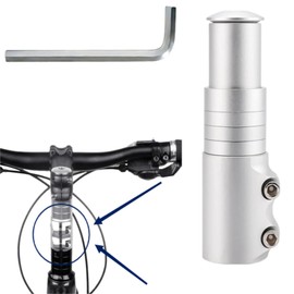 Bicycle Handlebar Extension, Bike Stem Riser, Bicycle Handlebar Lift, Adjustable Riser Stem, for Raising Bike Handlebars up to 10 cm for Racing Bike, BMX (Silver)