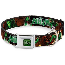 Buckle-Down Dog Collar Seatbelt Buckle She Hulk Comic Book Cover Poses Rocks Available in Adjustable Sizes for Small Medium Large Dogs